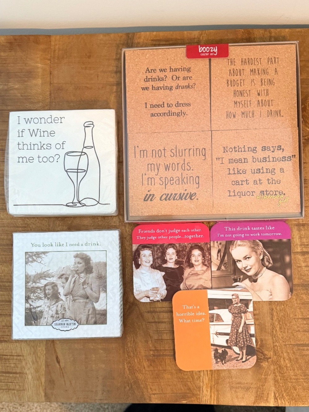 Funny Drink Coaster and Cocktail Napkin Gift Set NWT